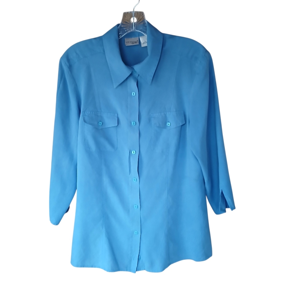 Kim Rogers Blue Washable Silk Button Down Shirt Large